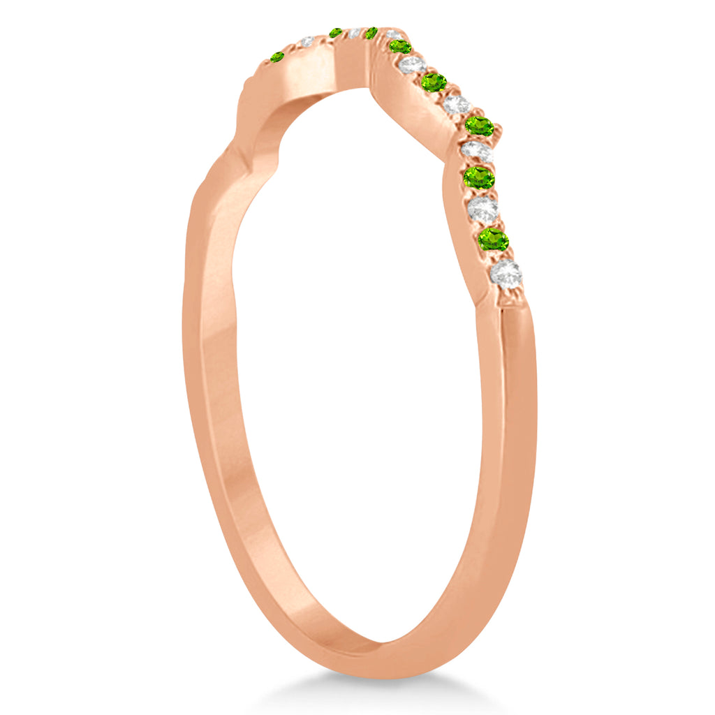 Diamond & Peridot Contour Wedding Band 18k Rose Gold 0.24ct