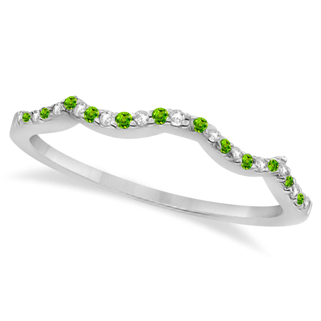 Diamond & Peridot Contour Wedding Band 18k White Gold 0.24ct