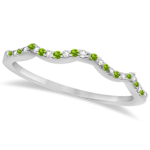 Diamond & Peridot Contour Wedding Band 14K White Gold 0.24ct