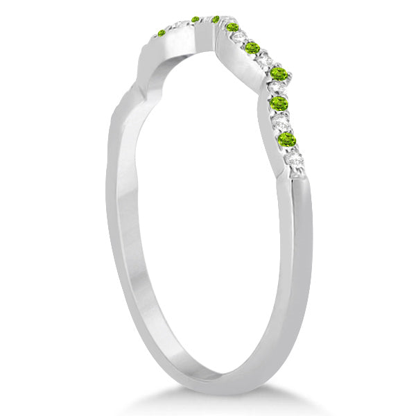 Diamond & Peridot Contour Wedding Band 14K White Gold 0.24ct