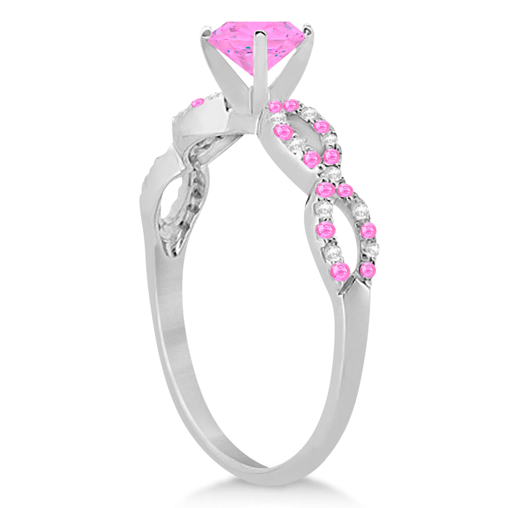 Infinity Style Pink Sapphire & Diamond Bridal Set 14k White Gold 1.29ct