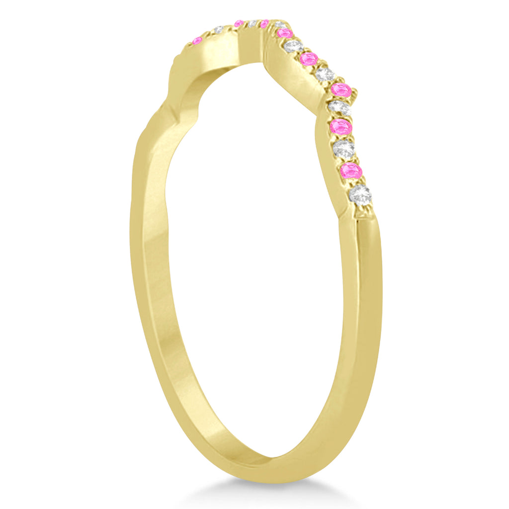 Diamond & Pink Sapphire Infinity Style Bridal Set 14k Yellow Gold 2.24ct