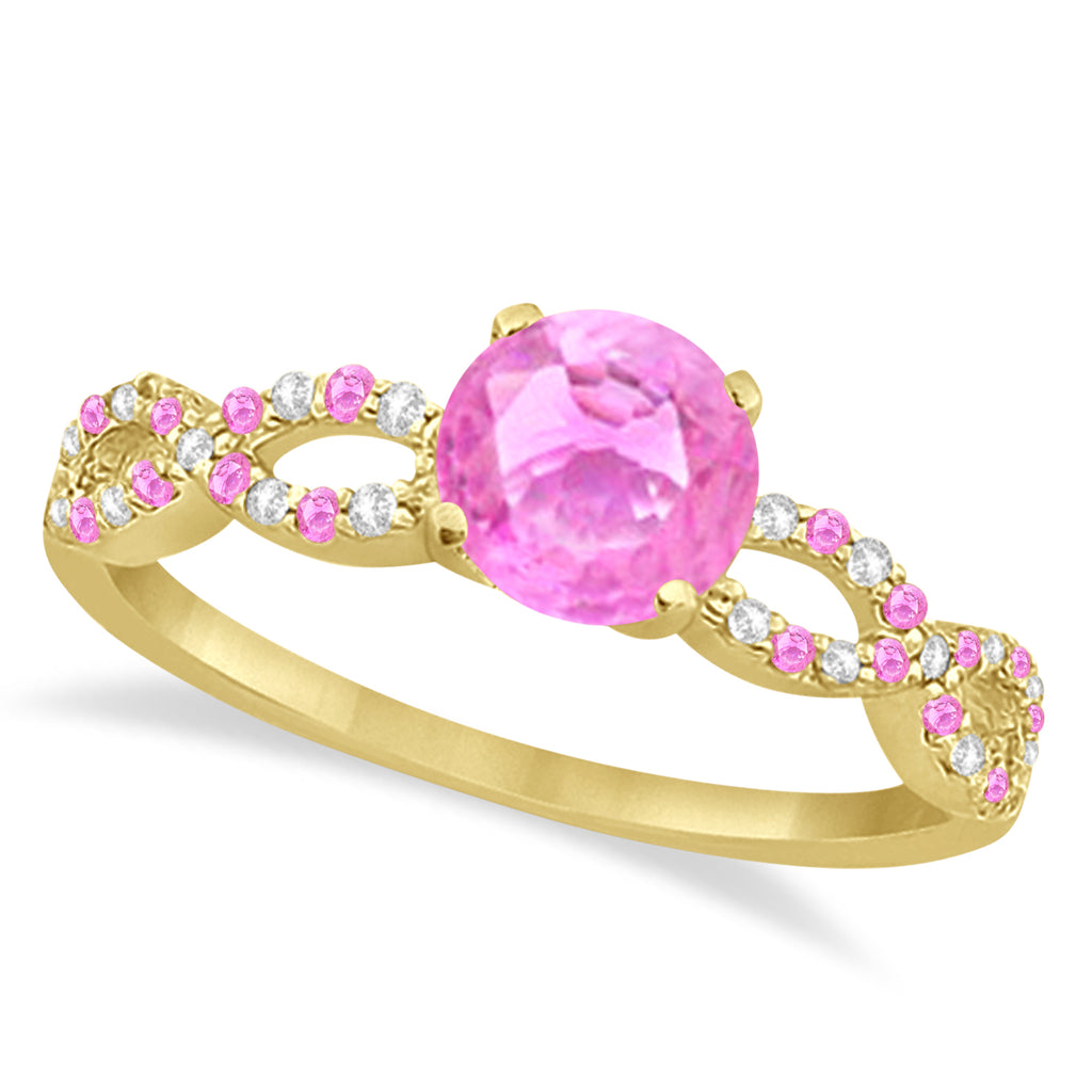 Infinity Style Pink Sapphire & Diamond Bridal Set 18k Yellow Gold 1.29ct