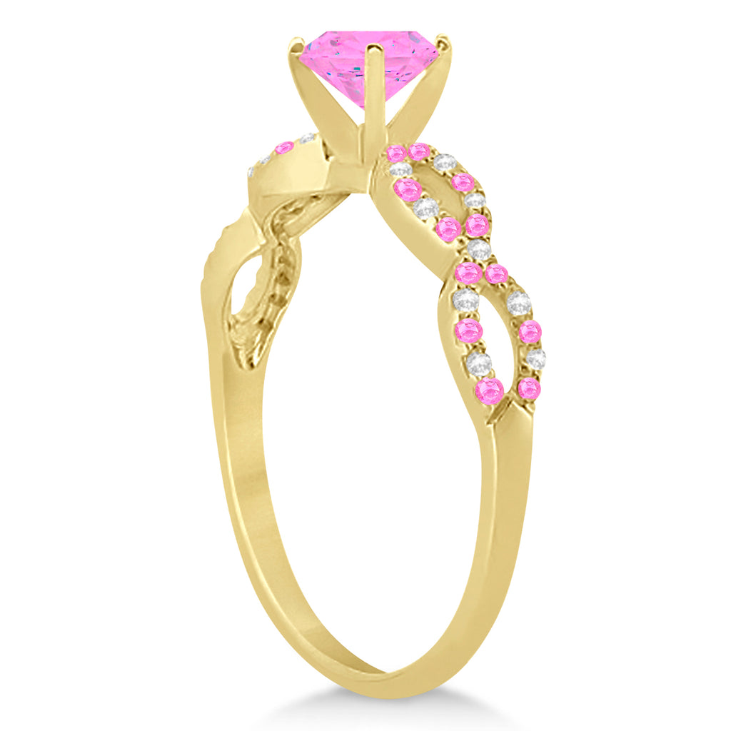 Infinity Style Pink Sapphire & Diamond Bridal Set 18k Yellow Gold 1.29ct
