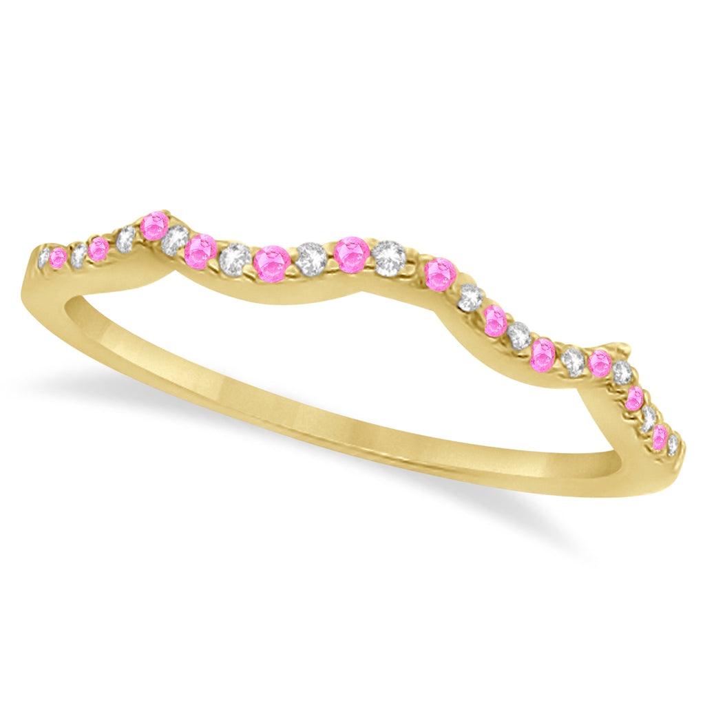 Infinity Style Pink Sapphire & Diamond Bridal Set 18k Yellow Gold 1.29ct
