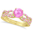 Pink Sapphire & Diamond Infinity Style Bridal Set 18k Yellow Gold 1.69ct