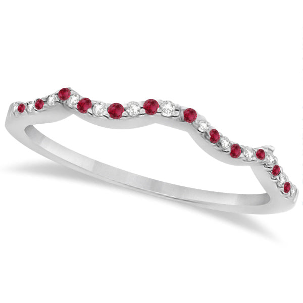 Ruby & Diamond Heart Infinity Style Bridal Set 14k White Gold 1.74ct