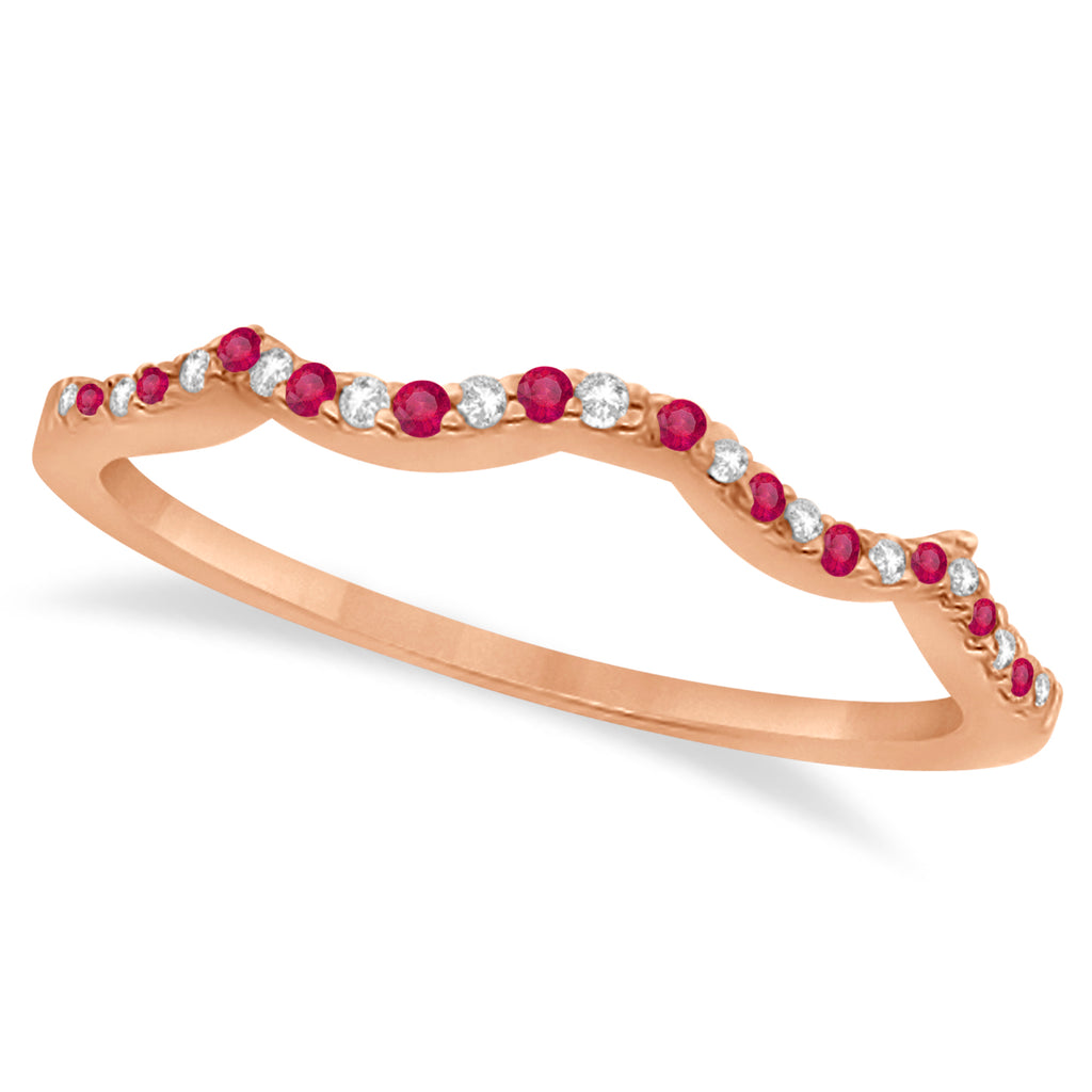 Diamond & Ruby Contour Wedding Band 18k Rose Gold 0.24ct