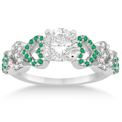 Emerald & Diamond Heart Engagement Ring Setting 14k White Gold 0.30ct