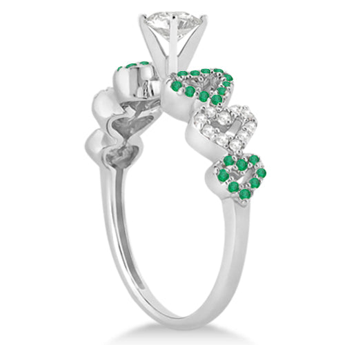 Emerald & Diamond Heart Engagement Ring Setting 14k White Gold 0.30ct