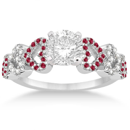 Ruby & Diamond Heart Engagement Ring Bridal Set 14k White Gold 0.50ct