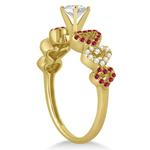 Ruby & Diamond Heart Engagement Ring Bridal Set 14k Yellow Gold 0.50ct