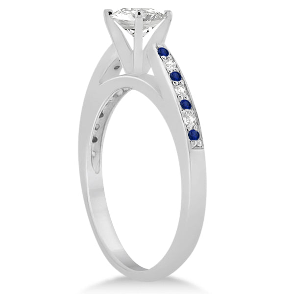 Cathedral Blue Sapphire Diamond Engagement Ring 14k White Gold 0.26ct