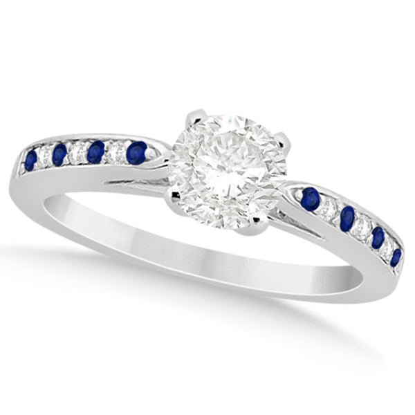Cathedral Blue Sapphire Diamond Engagement Ring 14k White Gold 0.26ct