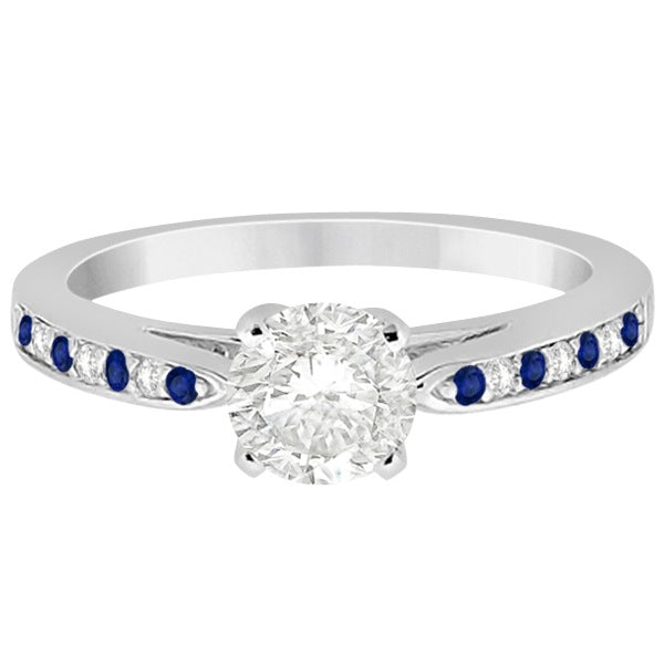 Cathedral Blue Sapphire Diamond Engagement Ring 14k White Gold 0.26ct