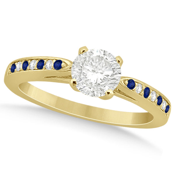 Cathedral Blue Sapphire Diamond Engagement Ring 14k Yellow Gold 0.26ct