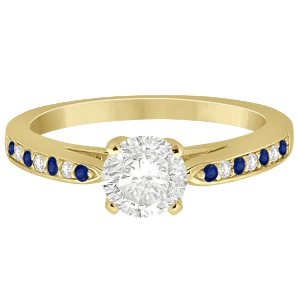 Cathedral Blue Sapphire Diamond Engagement Ring 14k Yellow Gold 0.26ct