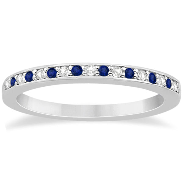 Cathedral Blue Sapphire & Diamond Wedding Band 14k White Gold 0.29ct