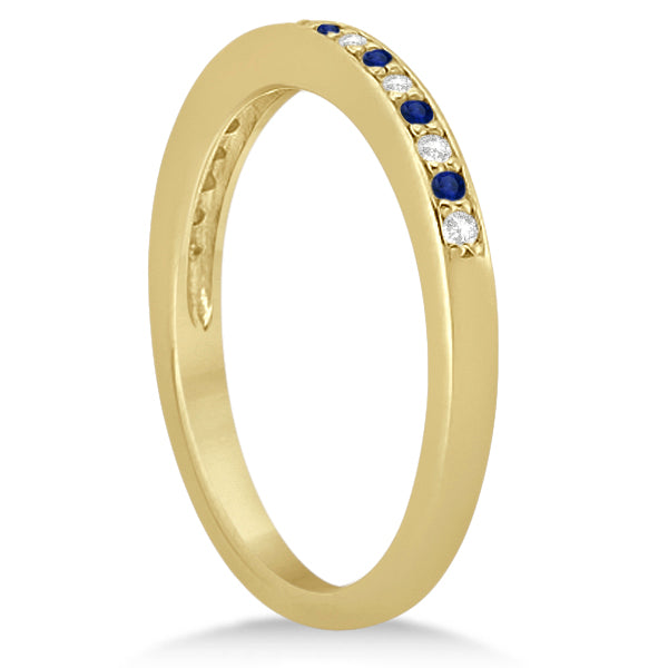 Cathedral Blue Sapphire & Diamond Wedding Band 14k Yellow Gold 0.29ct