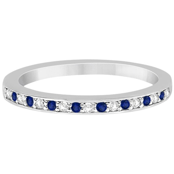 Cathedral Blue Sapphire & Diamond Wedding Band Palladium 0.29ct