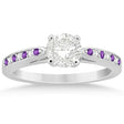 Amethyst & Diamond Engagement Ring 14k White Gold 0.26ct