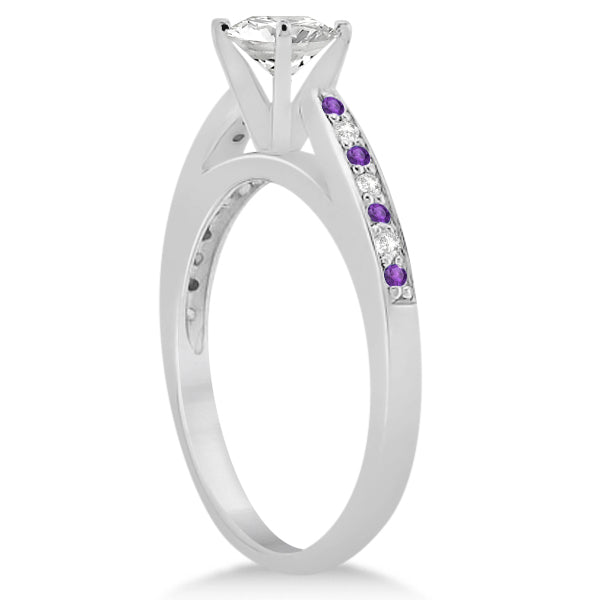 Amethyst & Diamond Engagement Ring 14k White Gold 0.26ct
