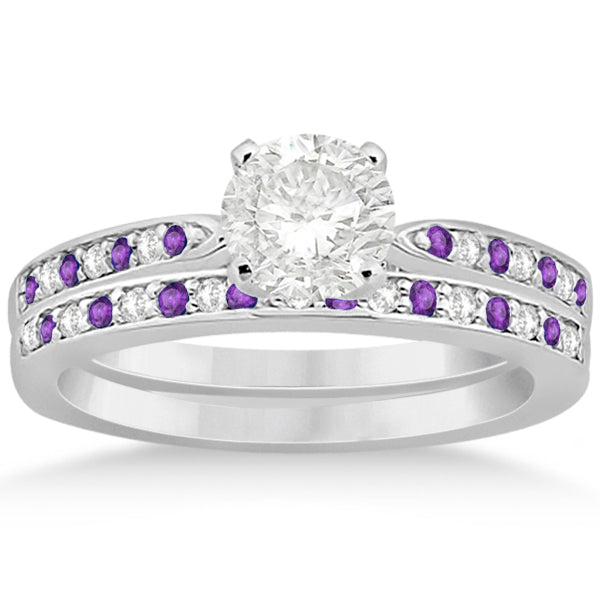 Amethyst & Diamond Engagement Ring Set 14k White Gold (0.55ct)