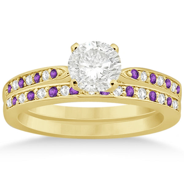 Amethyst &  Diamond Engagement Ring Set 14k Yellow Gold (0.55ct)
