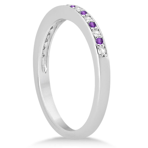 Amethyst & Diamond Wedding Band 14k White Gold 0.29ct