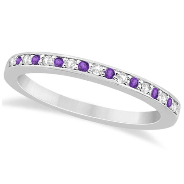Amethyst & Diamond Wedding Ring Band Palladium 0.29ct
