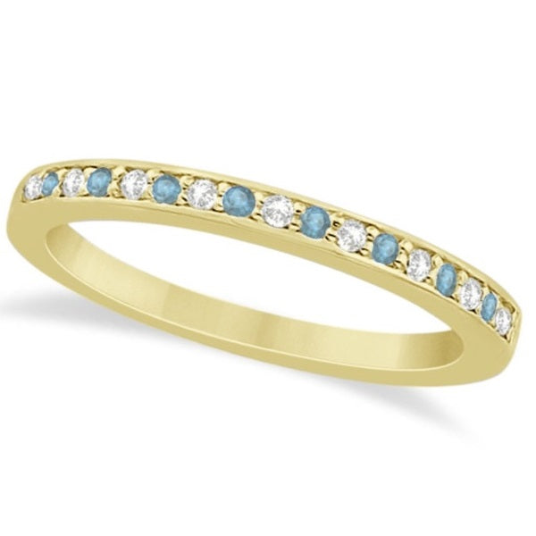 Aquamarine & Diamond Wedding Band 14k Yellow Gold 0.29ct