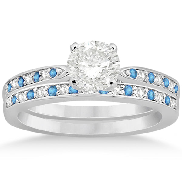 Blue Topaz & Diamond Engagement Ring Set 14k White Gold (0.55ct)