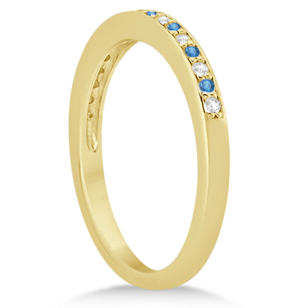 Blue Topaz & Diamond Wedding Band 14k Yellow Gold 0.29ct