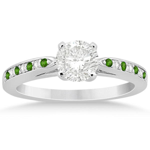 Peridot & Diamond Engagement Ring 14k White Gold 0.26ct
