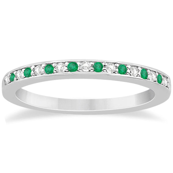 Semi-Eternity Emerald & Diamond Wedding Band 14k White Gold (0.25ct)