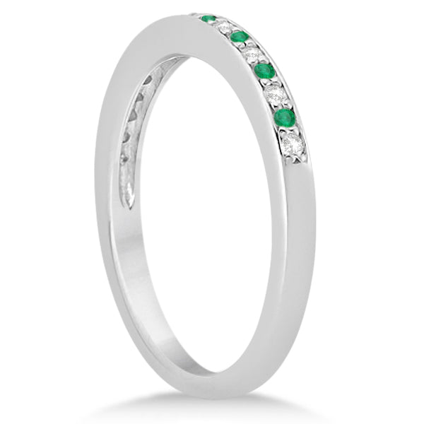 Semi-Eternity Emerald & Diamond Wedding Band 18k White Gold (0.25ct)
