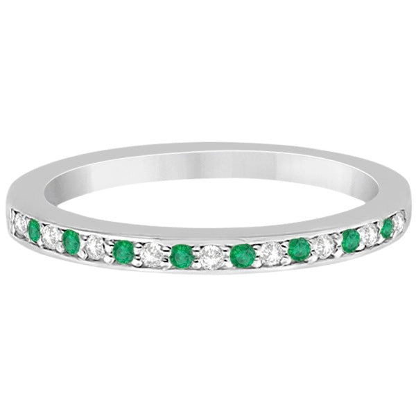 Semi-Eternity Emerald & Diamond Wedding Band 18k White Gold (0.25ct)