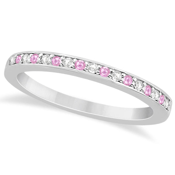 Pave-Set Pink Sapphire & Diamond Wedding Band 14k White Gold (0.29ct)