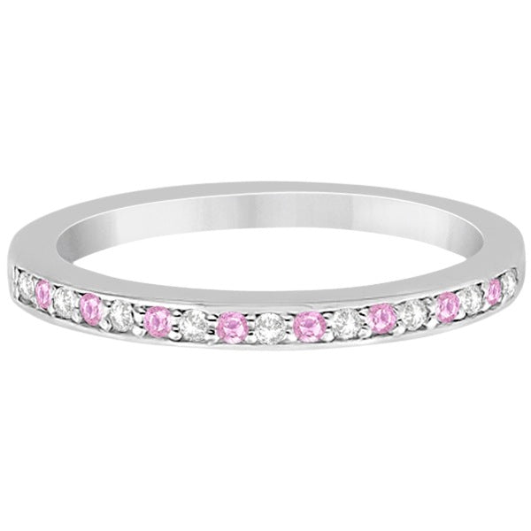 Pave-Set Pink Sapphire & Diamond Wedding Band 14k White Gold (0.29ct)