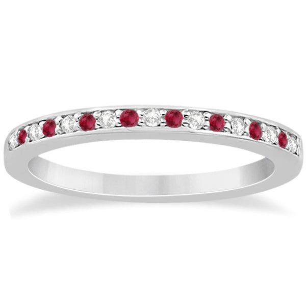 Ruby & Diamond Pave Side Stone Wedding Band 14k White Gold (0.25ct)
