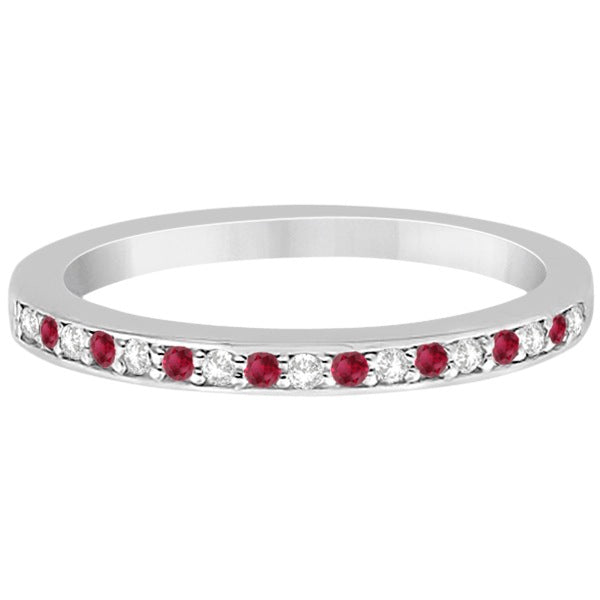 Ruby & Diamond Pave Side Stone Wedding Band 14k White Gold (0.25ct)