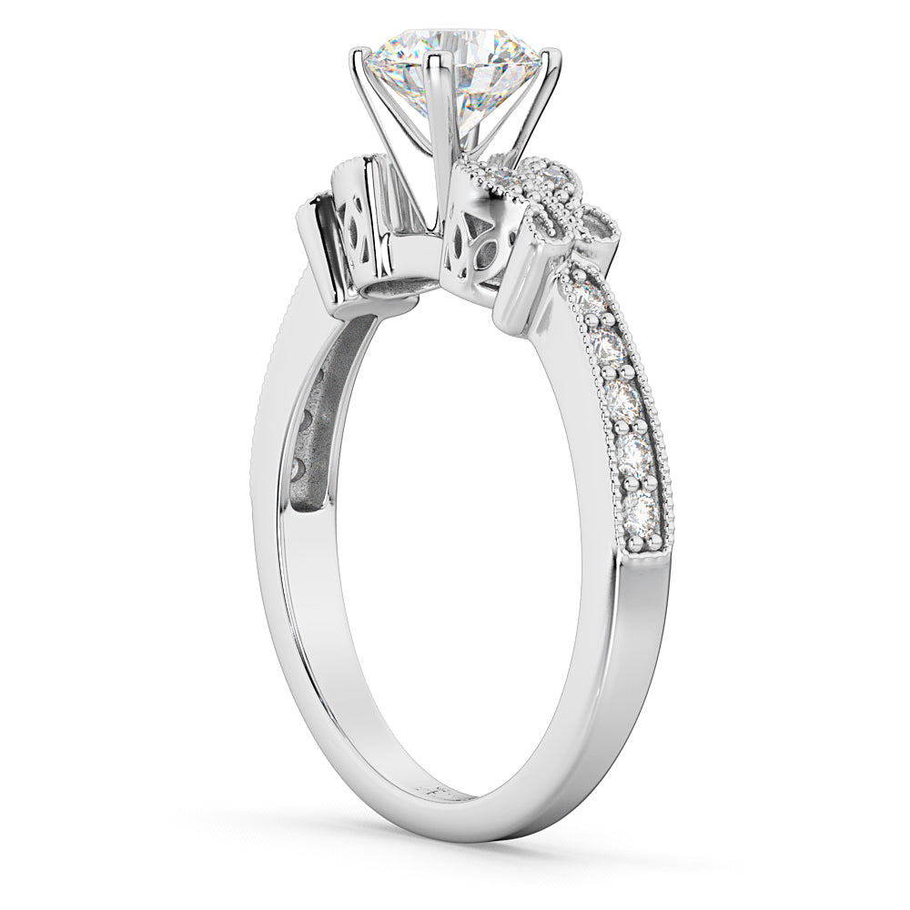 Butterfly Diamond Engagement Ring Setting 14k White Gold (0.20ct)