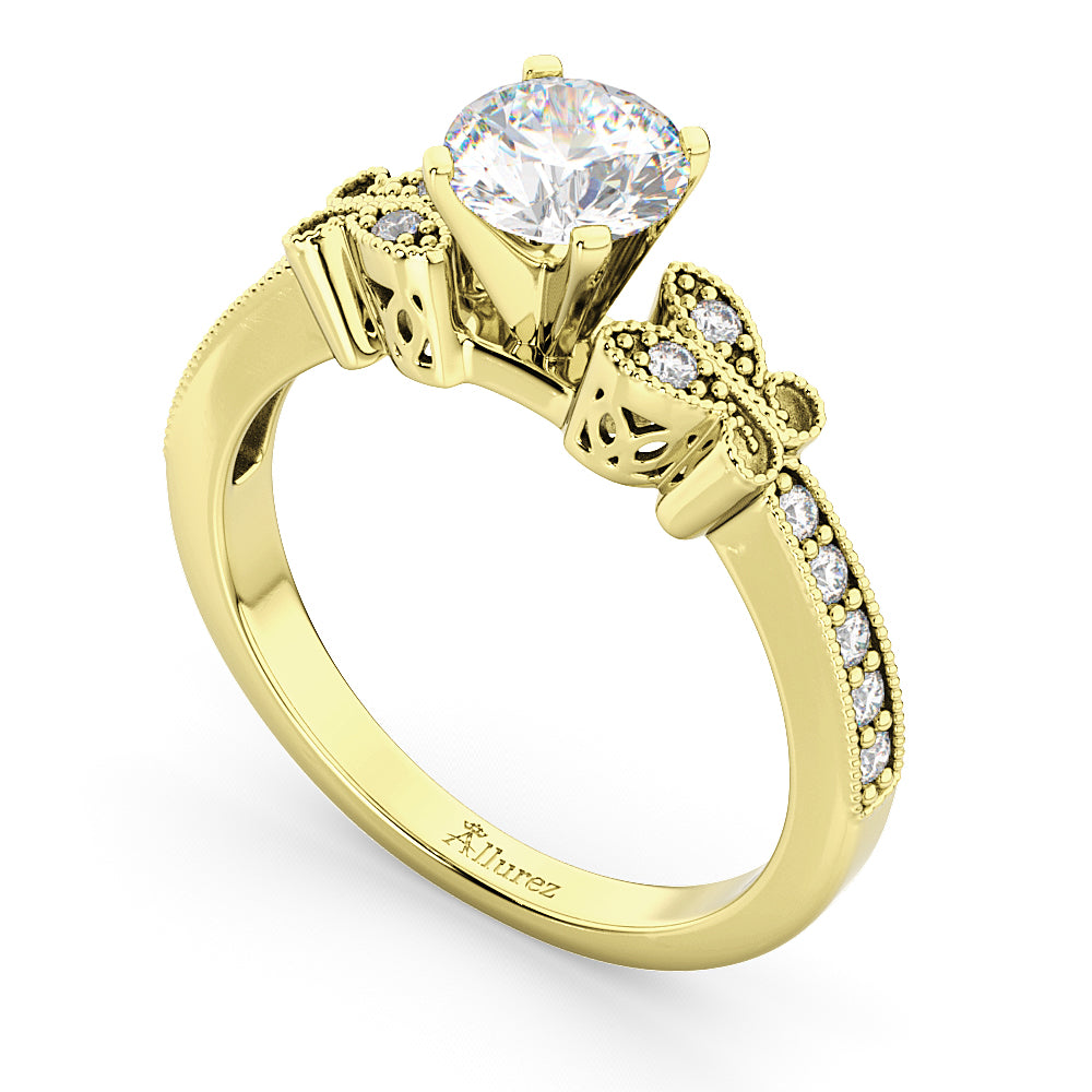Butterfly Diamond Engagement Ring Setting 14k Yellow Gold (0.20ct)
