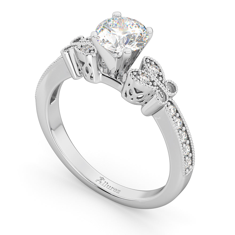 Butterfly Diamond Engagement Ring Setting 18k White Gold (0.20ct)