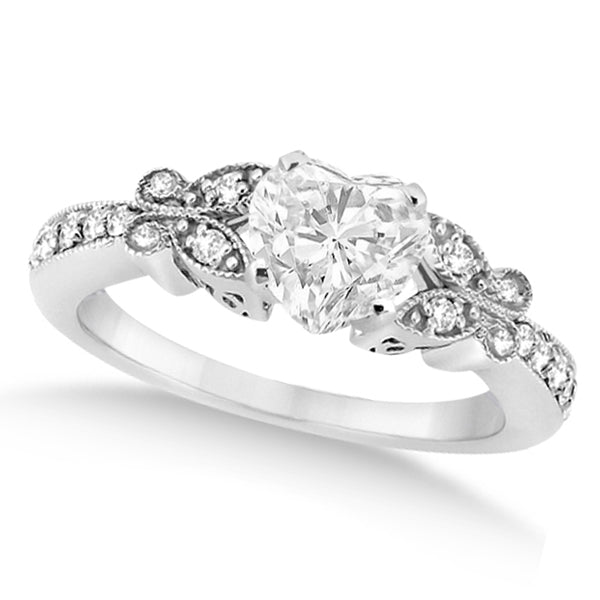 Heart Diamond Butterfly Design Engagement Ring 14k White Gold (0.75ct)