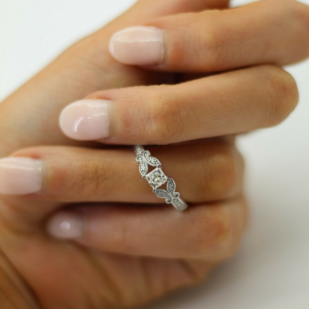 Princess-Cut Diamond Butterfly Engagement Ring 14k White Gold (0.75ct)