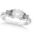 Round Diamond & Amethyst Butterfly Engagement Ring 14k W Gold (1.00ct)