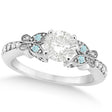 Round Diamond & Aquamarine Butterfly Engagement Ring 14k W Gold (1.50ct)