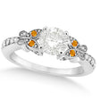 Round Diamond & Citrine Butterfly Engagement Ring in 14k W Gold 0.50ct