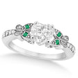 Heart Diamond & Emerald Butterfly Engagement Ring 14k W Gold 0.50ct